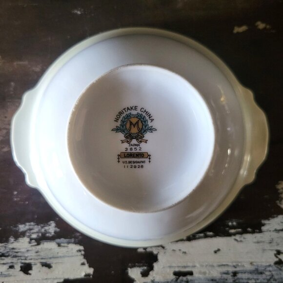 Vtg Noritake "Lorento" Lugged Soup Bowl Bowl /Berry Bowl Green Tan Urns Swags - Picture 6 of 7